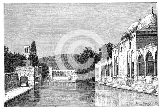 The mosque and Fountain of Abraham, Ofra (At Tayyibah), West Bank, Israel, 1895.Artist: Armand Kohl