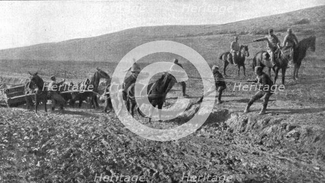 'Apres la prise de Monastir; les difficultes du ravitaillement sur les routes de la vallee..., 1916. Creator: Unknown.