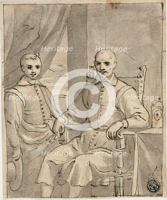 Portrait of a Seated Ecclesiastic and a Standing Boy, c.1610. Creator: Bernardo Castello.
