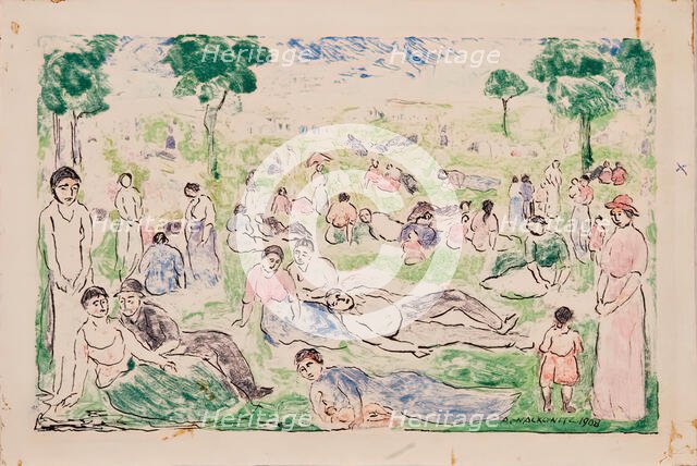 Park With Figures, 1908. Creator: Abraham Walkowitz.