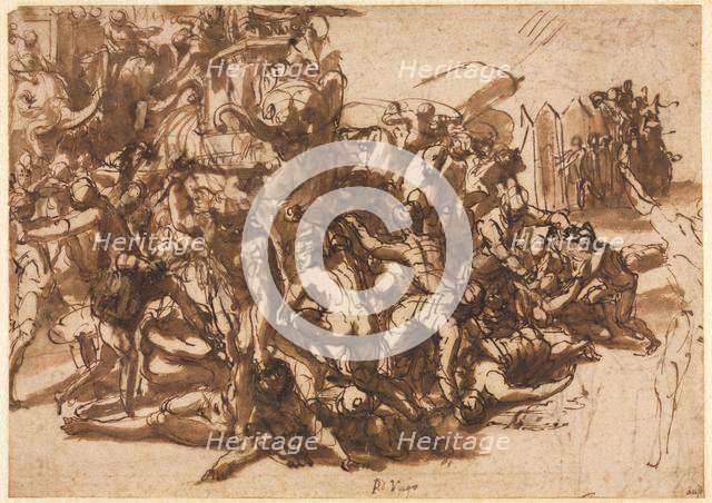 Poros Assailed by the Macedonian Army (recto), c. 1545/47. Creator: Perino del Vaga (Italian, 1500/01-1547).