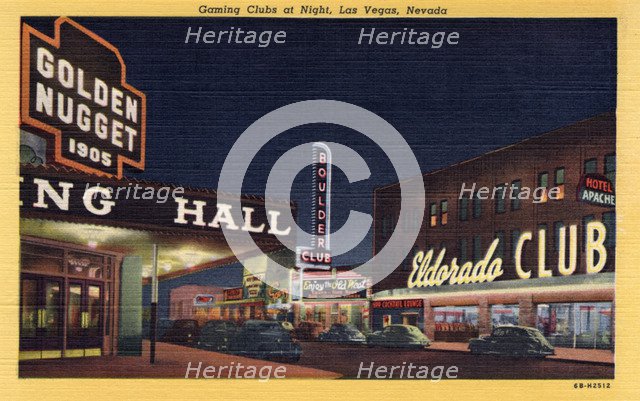 'Gaming Clubs at Night, Las Vegas, Nevada', postcard, 1946. Artist: Unknown