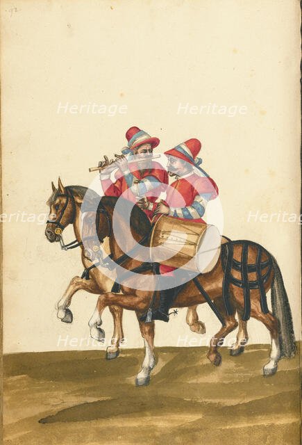 A Drummer and a Flute Player on Horseback, about 1560-1570. Creator: Unknown.