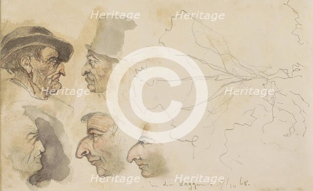 Heads of men with hooked noses, 1868. Creator: Johannes Tavenraat.