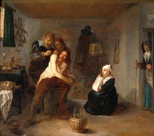 Interior with a surgeon operating on a man's back, c1670s. Creator: Gerrit Lundens.