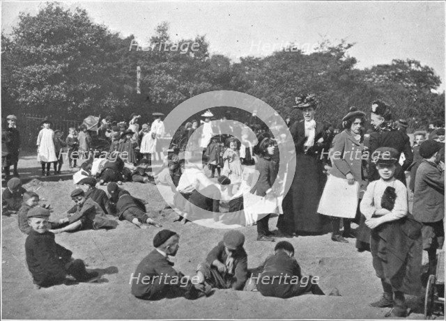 The sandpit, Victoria Park, London, c1900 (1901). Artist: Unknown.