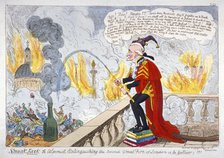 'Smoak Jack the alarmist, extinguishing the second Great Fire of London (a la Gulliver)!!!', 1819.   Artist: Anon