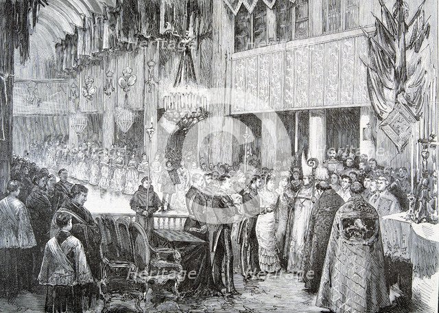 Wedding of King Alphonse XII of Spain (1857 - 1885) with Princess Mercedes of Orleans at the Basi…