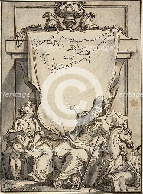 Allegory with the Map of Cyprus, n.d. Creator: Charles-Louis Simonneau.