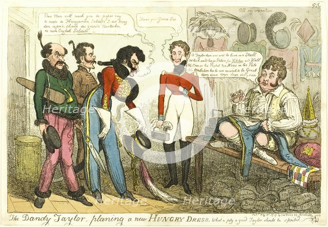 The Dandy Tailor, Planing a New Hungry Dress, published May 15, 1819. Creator: Isaac Robert Cruikshank.