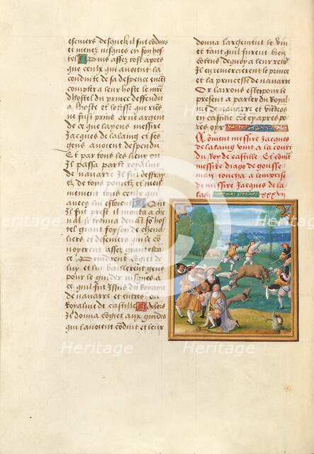 Jacques de Lalaing Kneeling before the King of Castile: Bull Baiting, about 1530. Creator: Master of the Getty Lalaing.