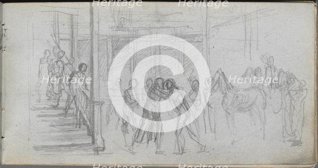 Sketchbook, page 62: Figure Study, Stairway, Horse. Creator: Ernest Meissonier (French, 1815-1891).
