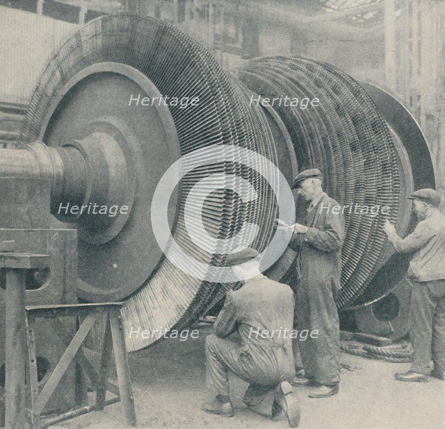 'A Many-Bladed Rotor for one of the Queen Mary's low-pressure turbines', 1937. Artist: Unknown.