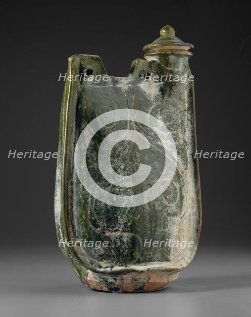 Covered Pilgrim Flask with Scrolls, Liao dynasty (907-1124), 11th century. Creator: Unknown.