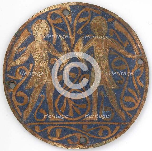 Medallion with Two Young Warriors with Falchions and Bucklers, French, ca. 1240-60. Creator: Unknown.
