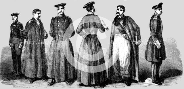 'Costumes of the Russian Soldiers, recently taken prisoners', 1854. Creator: Unknown.