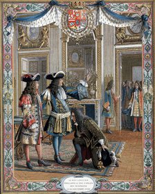 Louis XIV proclaiming duc d'Anjou King of Spain, War of Succession, (1700) 19th century. Artist: Unknown
