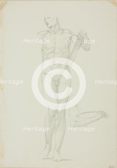 Standing Male with Tablet; separate sketch of right arm, c. 1873-77. Creator: Sir Edward Coley Burne-Jones.