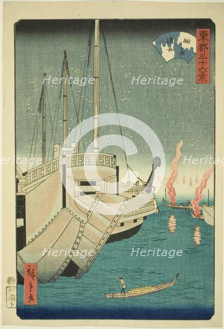 Fishing Boats at Tsukuda Island (Tsukudajima gyoshu), from the series "Thirty-six Views..., 1862. Creator: Utagawa Hiroshige II.