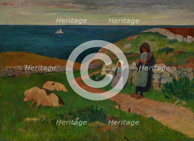 Young Breton Girls in the Field, about 1890-1891. Creator: Henri Moret.