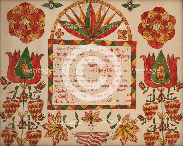 Birth and Baptismal Certificate, 1822. Creator: Unknown.