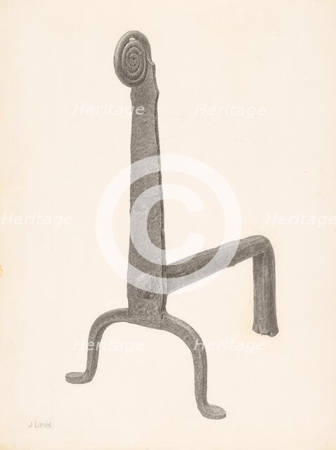 Andiron (one of pair), c. 1940. Creator: Jacob Lipkin.