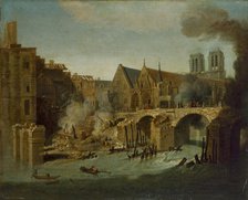 Le Petit-Pont, après l'incendie de 1718, 1718. Creator: Jean-Baptiste Oudry.