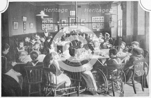 Girls at needlework, Halliwick School For Girls, Marylebone Road, London, c1903 (1903). Artist: Unknown.