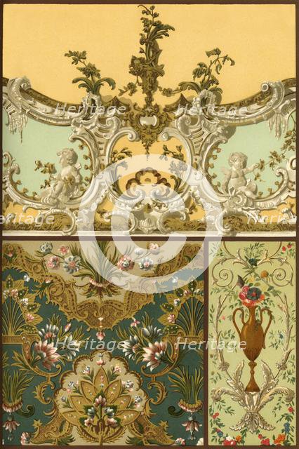 Painting, leather tapestry, stucco ornaments, France and Germany, 17th and 18th centuries, (1898). Creator: Unknown.