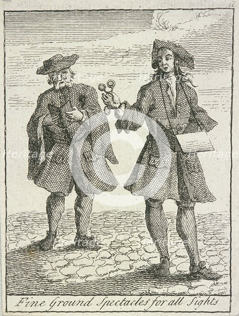 'Fine Ground Spectacles for all Sights', Cries of London, (c1688?). Artist: Anon