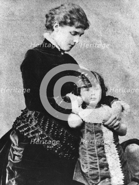 Winston Churchill (1874-1965) with his mother, Lady Randolph Churchill (1854-1921), 1870s. Artist: Unknown