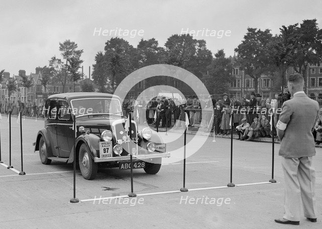 Morris saloon of RK Wellsteed competing in the South Wales Auto Club Welsh Rally, 1937 Artist: Bill Brunell.