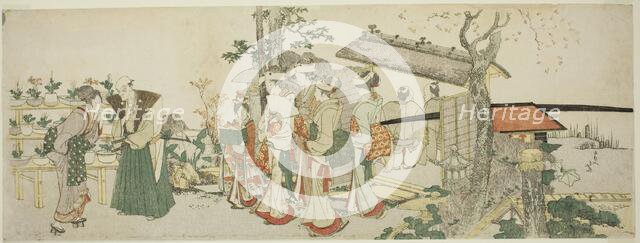 A Group of Young Women Entering the Garden of a Horticulturist, Japan, n.d. Creator: Hokusai.