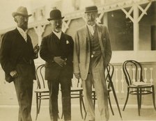 Three men, probably journalists, full-length portrait, facing front, 1905. Creator: Unknown.