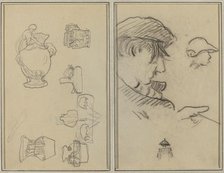 Studies of Jugs and Vases; A Man with Moustache and a Boy with a Hat [recto], 1884-1888. Creator: Paul Gauguin.