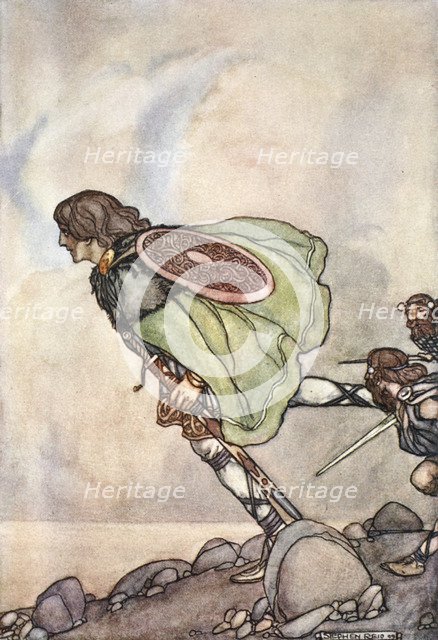 'They ran him by hill and plain', c1910.  Artist: Stephen Reid