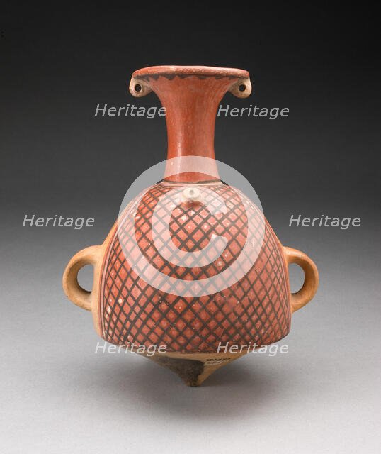 Vessel (Aryballos) with Textile Pattern and Spout Modeled as a Head, A.D. 1200/1450. Creator: Unknown.