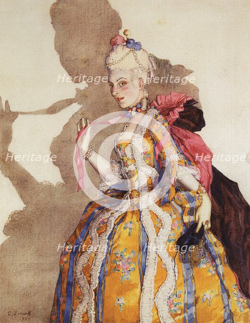 Costume design for Tamara Karsavina as Marquise. Music by Mozart, 1924.