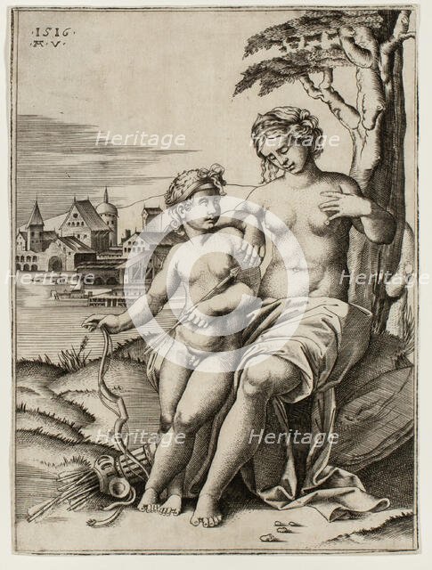 Venus Wounded by Cupid’s Dart, 1516. Creator: Agostino Veneziano.