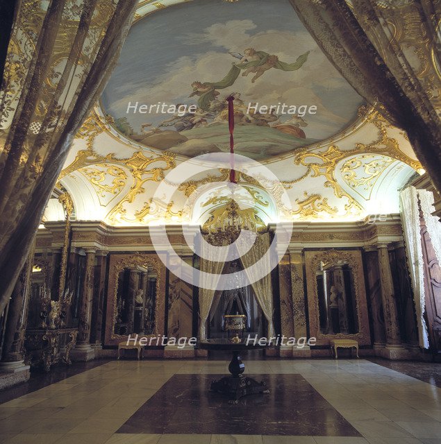 Detail of the Hall of Mirrors at the Royal Palace of La Granja de San Ildefonso. It should be not…
