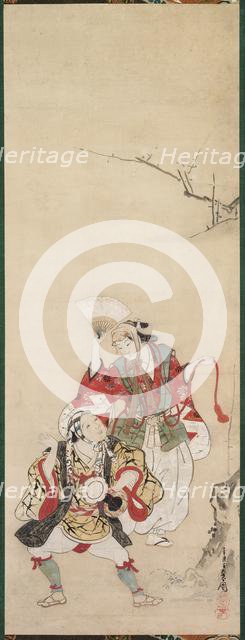 Spring Dancers (Manzai), 18th century. Creator: Miyagawa Ch?shun (Japanese, 1683-1753).