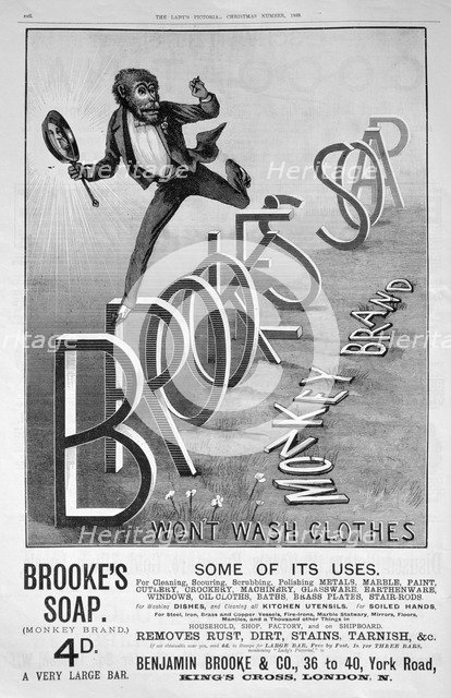 Advert for Brooke's Monkey Brand soap, 1889. Artist: Unknown
