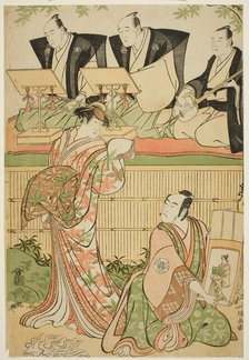 The Actors Matsumoto Koshiro IV as Ukita Sakingo and Sawamura Sojuro III as the ghost of t..., 1788. Creator: Torii Kiyonaga.