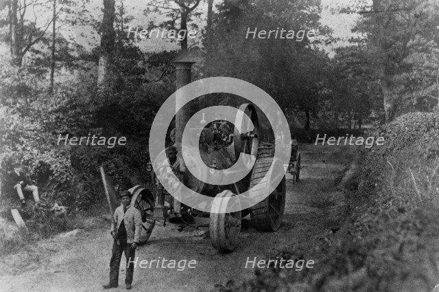 1869 Tasker traction engine with red flag man at the front