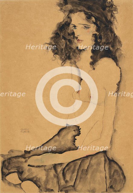 Girl with Black Hair, 1911. Creator: Schiele, Egon (1890-1918).