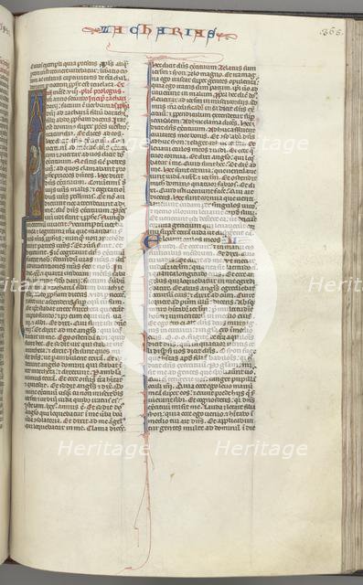 Fol. 365r, Zachariah, historiated initial I, Zachariah standing with a scroll, c. 1275-1300. Creator: Unknown.