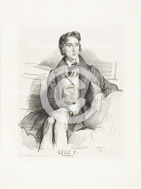 Portrait of Franz Liszt, published August 1832. Creator: Achille Deveria.