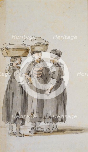 Three peasant women talking, the one on the left and the one in the middle with..., c1771-1772. Creator: Georg Melchior Kraus.