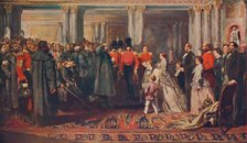 Queen Victoria presenting medals to the Guards after the Crimean War, 1856 (1906). Artist: W Bunney.