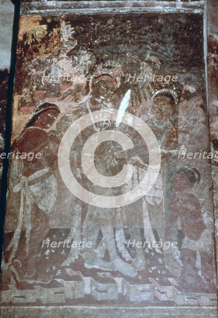 Lady at her toilet, cave fresco, Ajanta, India. 1st-5th century. (20th century). Artist: Unknown